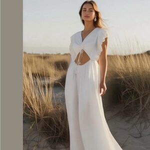 Entro USA Ruffled long  Midi Elegant White Ruffle dress